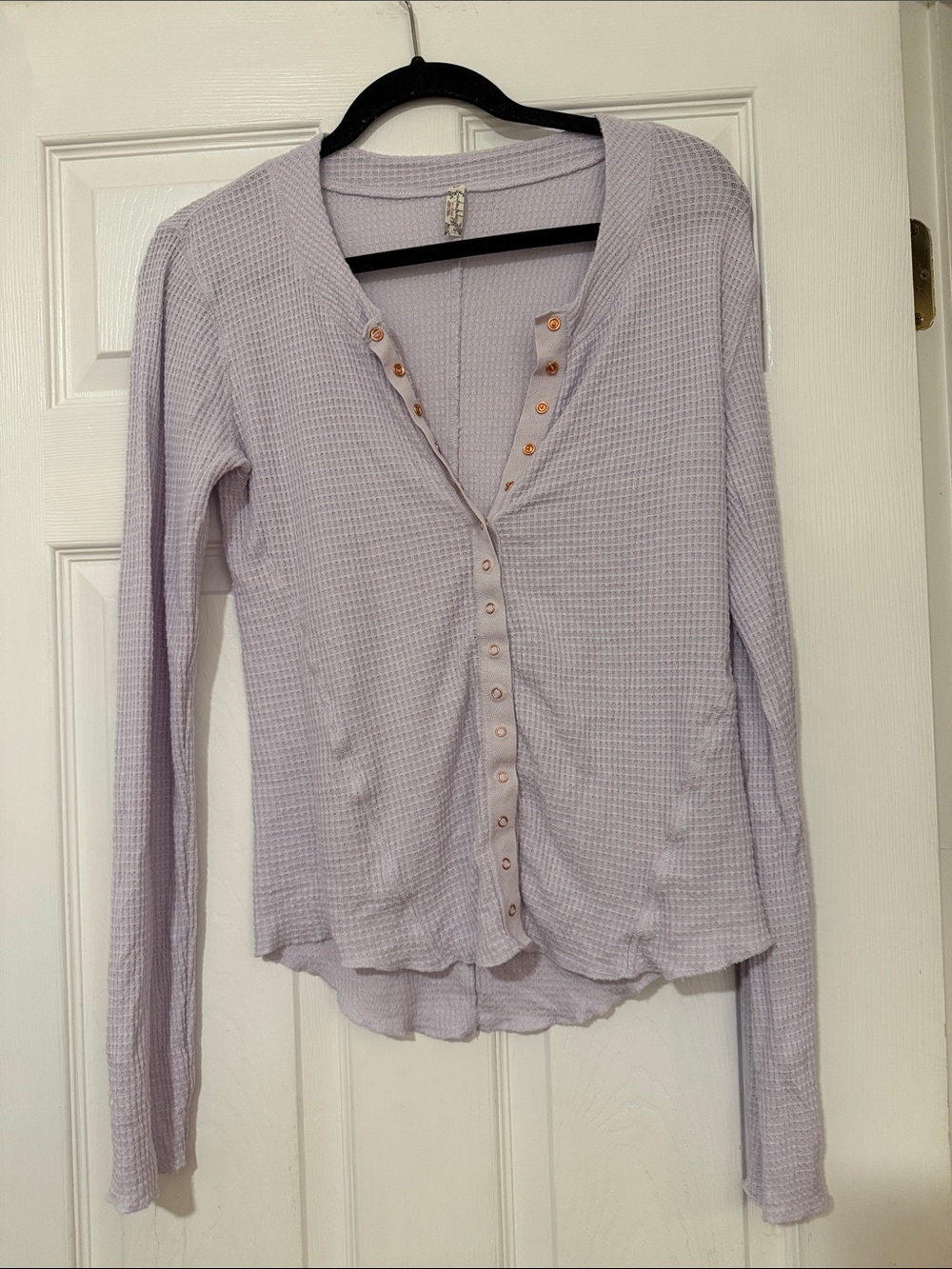 Free People Lilac Waffle-Knit Long Sleeve Button Front Top
